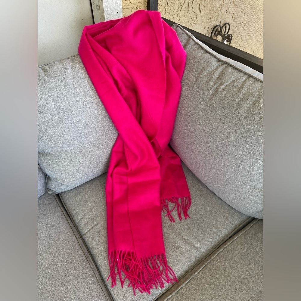 Unisex Dark Pink Cashmere Pashmina Shawl Wrap With Fringe Winter Scarf